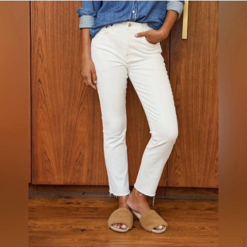 Frank & Eileen button fly high rise cork white natural jeans cut off hem 31